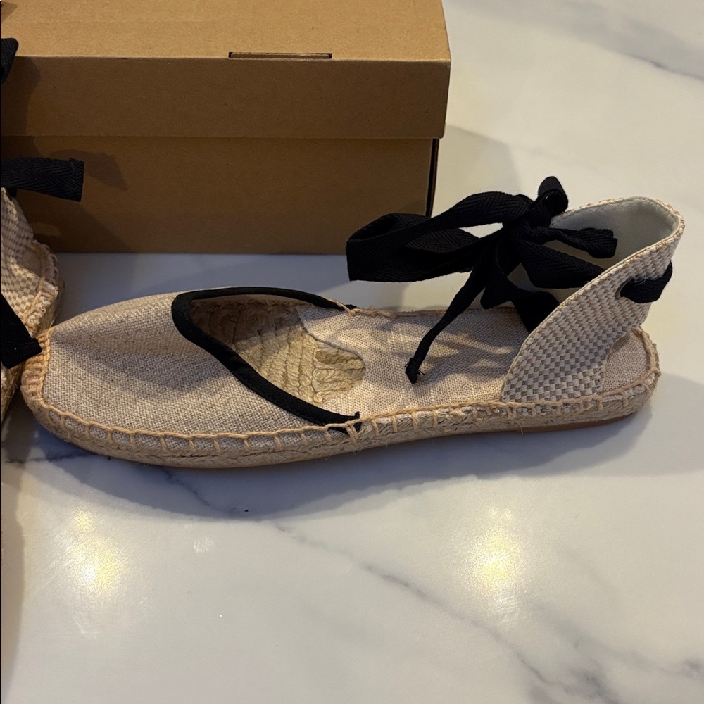Women's Beige Espadrille Flats with Black Accents - Picture 2 of 6